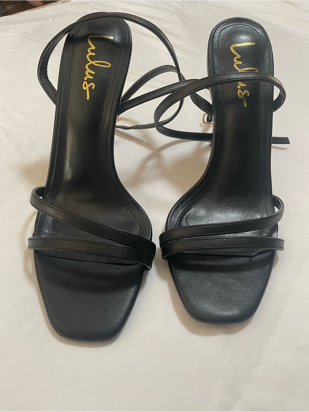 Lulu's Black Strappy Square-Toe Heeled Sandals